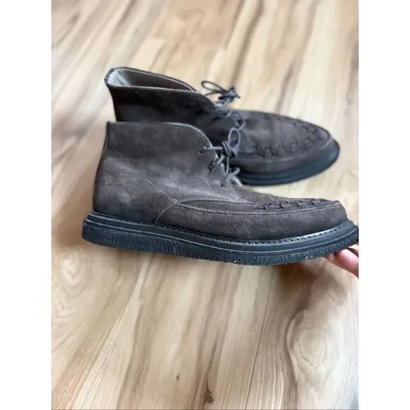 AllSaints Mens Brown Leon Suede Leather Lace Up Woven Chukka Boots Size 42 - Picture 14 of 14